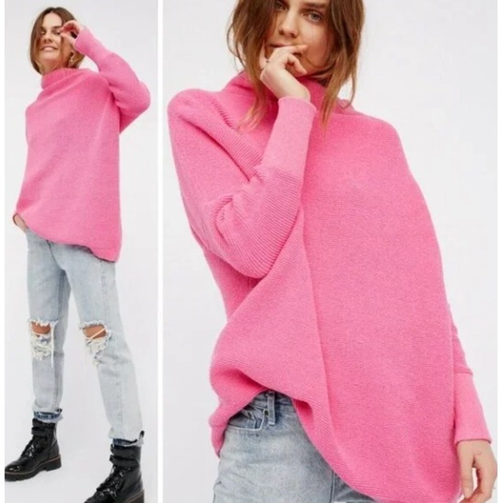 Free People Ottoman Slouchy Tunic‎ Sweater Women's Size Small Pink Bubblegum